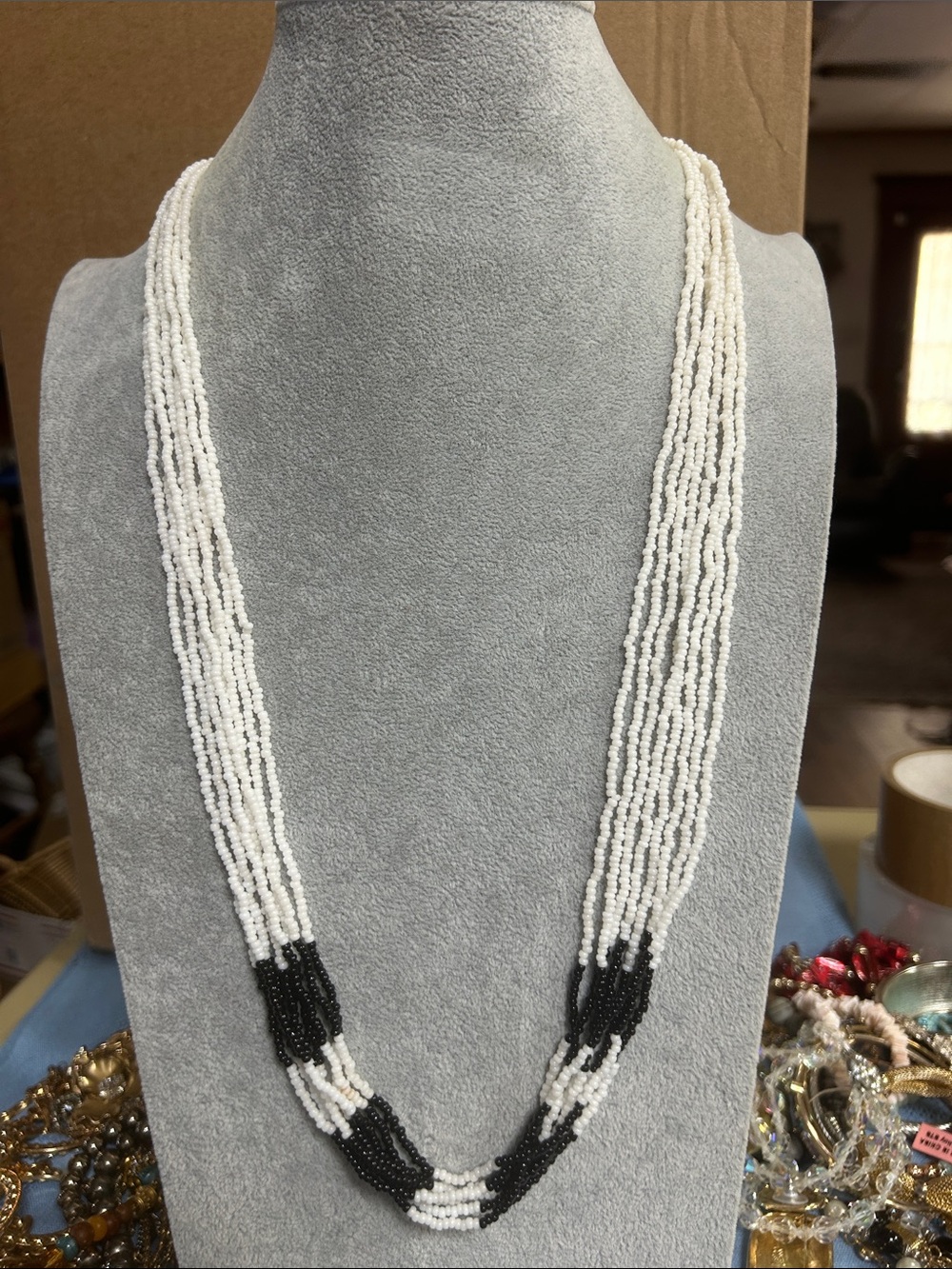 Monet Multi-Strand White and Black Beaded Necklace